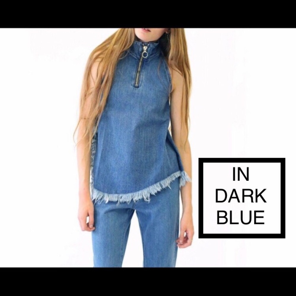 Marques Almeida frayed denim tank top with zip